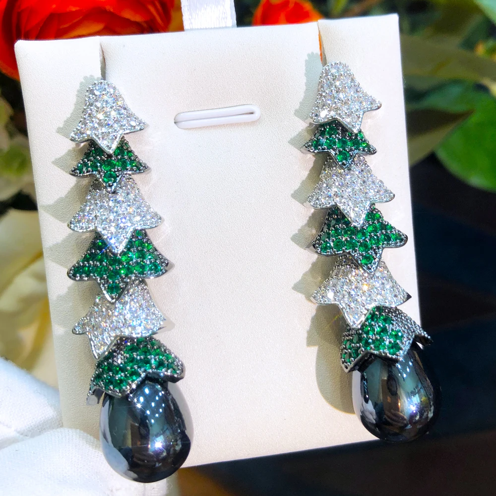 

Missvikki Gorgeous Christmas Tree Pearl Drop Earrings Full Cubic Zirconia Shiny Cute CZ for Women Wedding Trendy Earrings Bijoux