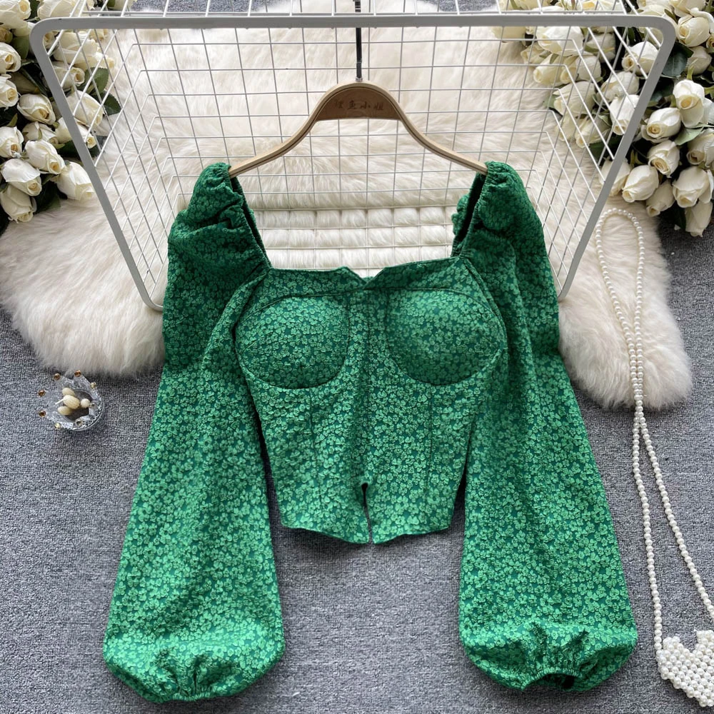 

Осенний Новый топ с квадратным вырезом и рукавами-фонариками