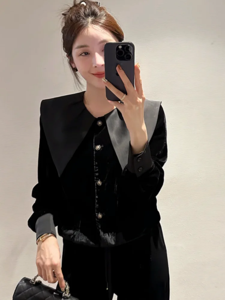 Элегантные бархатные топы во французском стиле в ретро женские весенние новинки