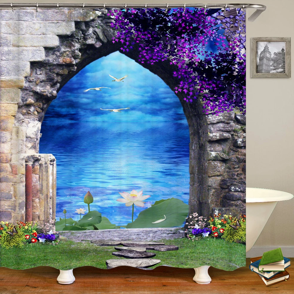 

3D цветочная занавеска для душа из полиэстера