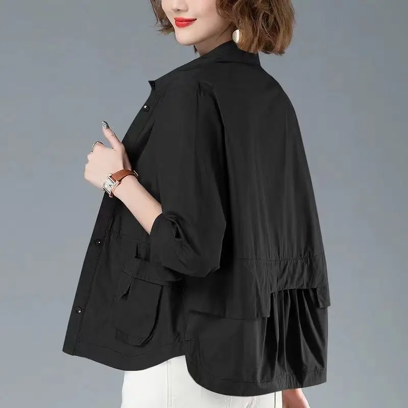 

Spring Fashion Single-breasted Solid Color Jackets Female All-match Loose Casual Long Sleeve Pockets Coats Women's Clothing Tops