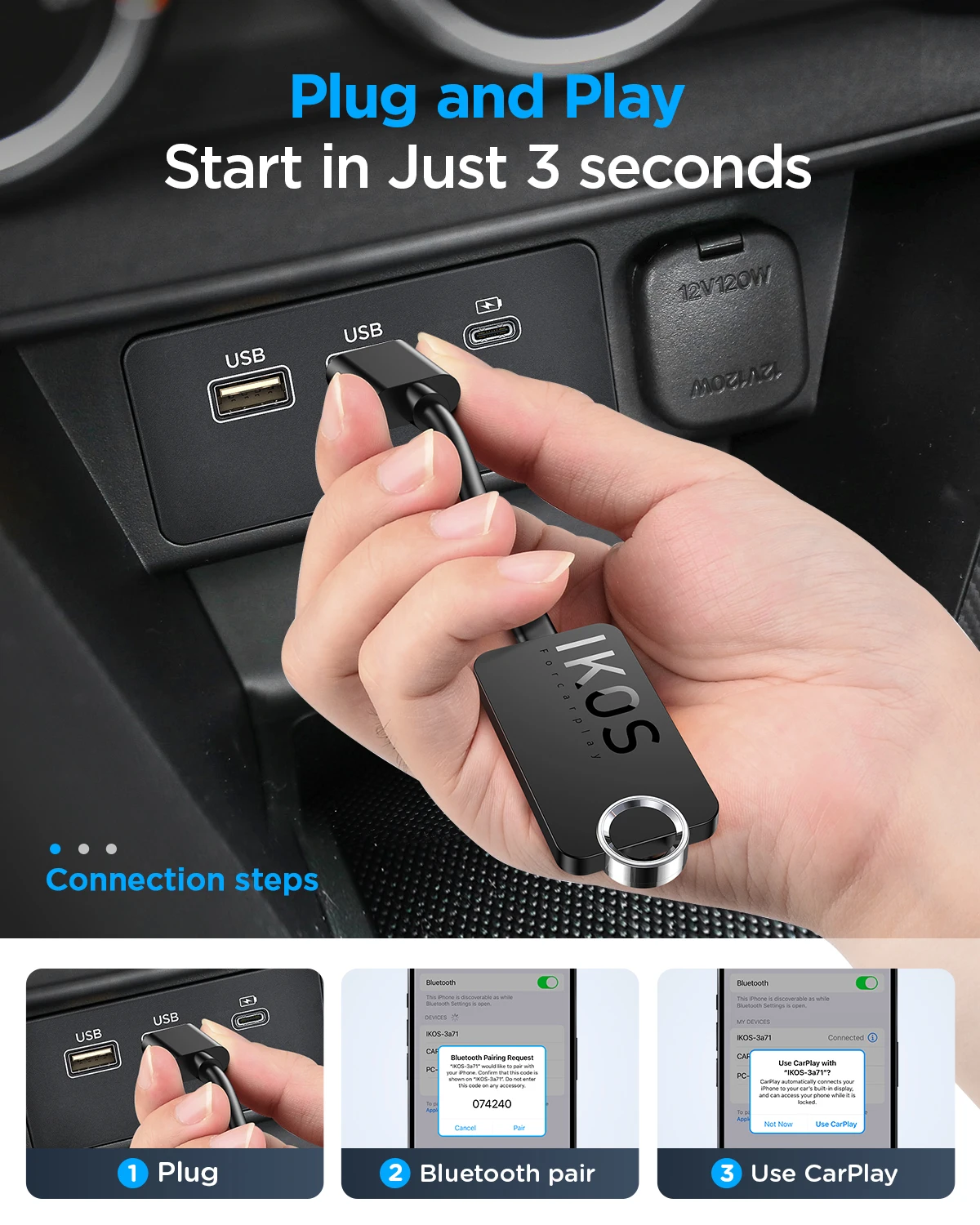 Беспроводной адаптер IKOS CarPlay 2025