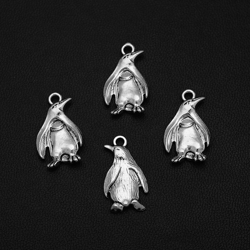 25pcs/Lots 12x20mm Antique Silver Plated Penguin Sea Life Charms Animal Pendants For Diy Bracelet Designer Wholesale Accessories