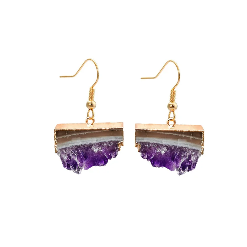 

100% Natural Amethyst Stone Earrings High Fashion Healing Energy Earrings Accessories Jewelry For Drop Shipping