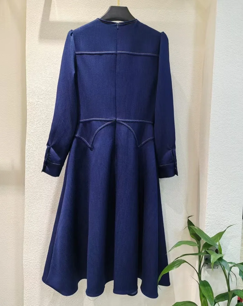 Джинсовое платье высокого качества 2024 весенняя мода женское повседневное синее