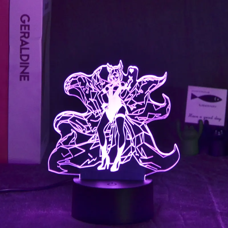 Светодиодные ночники 3D Лига Легенд светодиодная лампа 9-Tai Fox Ahri меняющая цвет