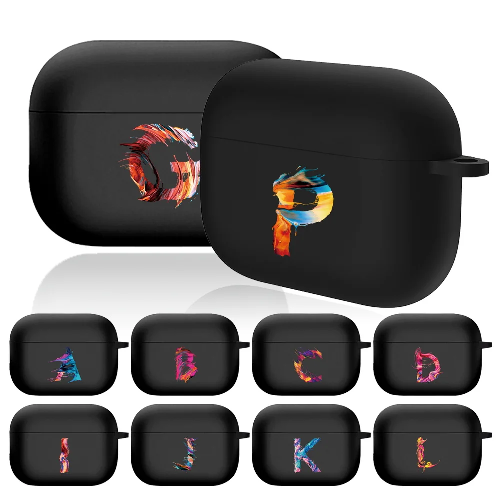 

For Apple AirPods Pro Matte Black Earphone Case Painting 26 Letters Soft Silicone Headphone Sleeve Anti-scratch Protective Shell