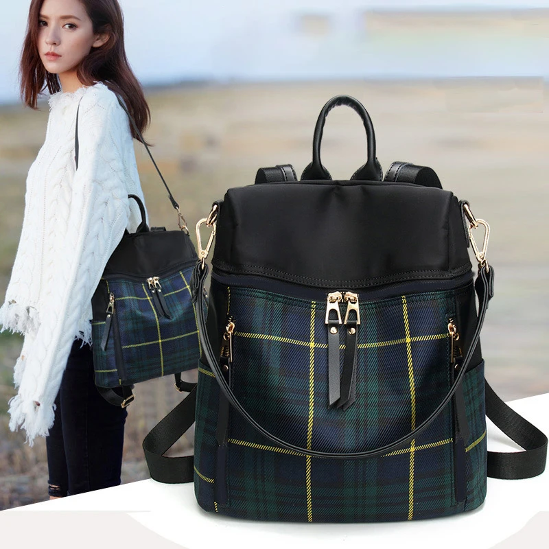 

NEW Women Plaid Nylon Female Travel Daypack Laptop Backpack Book Schoolbags Feminina School Casual Rucksack Women Bag handbags
