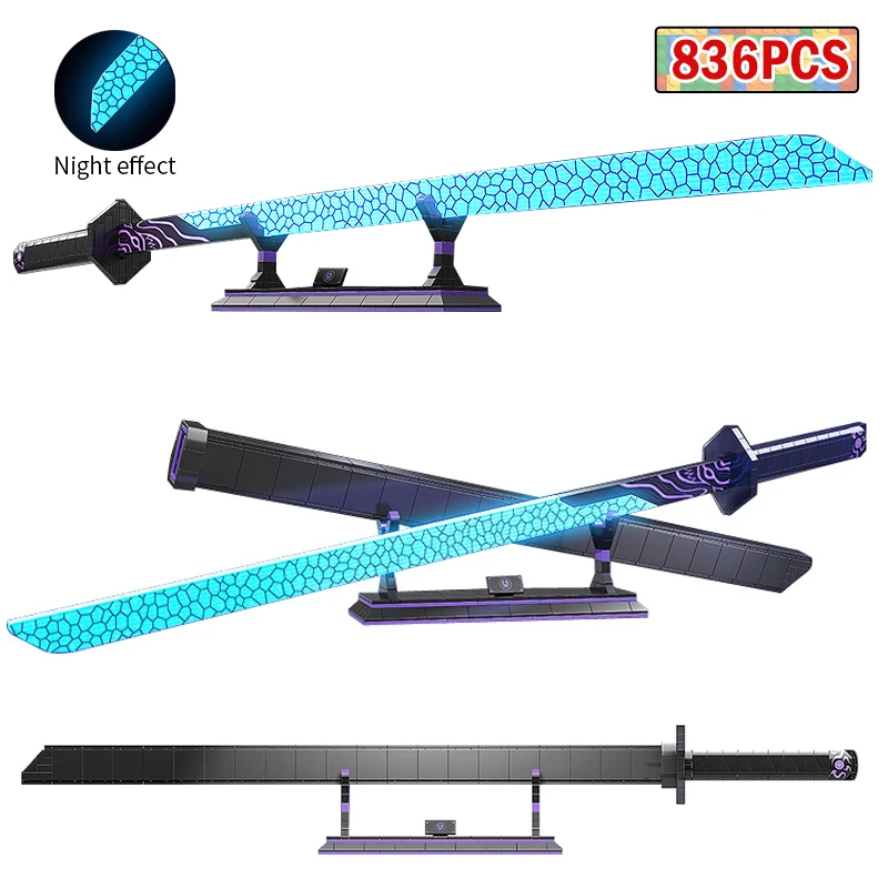 

836Pcs City Japanese-style Sword Famous Anime Demon Slayer Blade Building Blocks Katana Weapon with Lights Bricks Toys for Kids