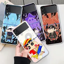 Crayon Shin Chan Fundas Phone Case For Samsung Galaxy Z Flip 3 5G Transparent Hard Cell Cover ZFlip 3 Clear Celular PC Capa