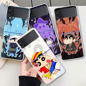 crayon shin chan fundas phone case for samsung galaxy z flip 3 5g transparent hard cell cover zflip 3 clear celular pc capa free global shipping