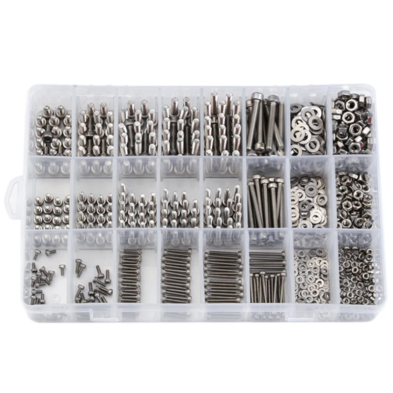 

1080PCS M2/M3/M4 Stainless Steel Hex Socket Bolt And Nuts Set Fastener Hardware Hexagon Socket Head Cap Screws Flat Washer With