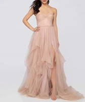 vintage a line prom birthday dress 2022 strapless ruched slit tulle evening formal gowns robe de soiree vestidos feast