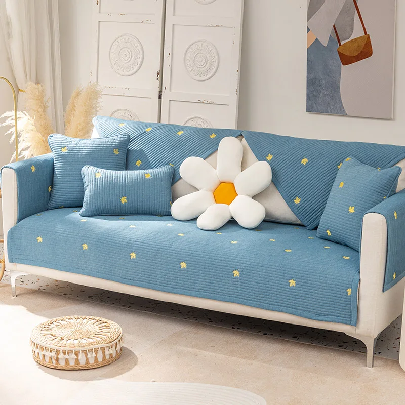 

Simple leaf Sofa Cushions Four Seasons Universal Non-slip Cushion Cover Pure Cotton Fabric Thick Back Towel Recliner Sheets