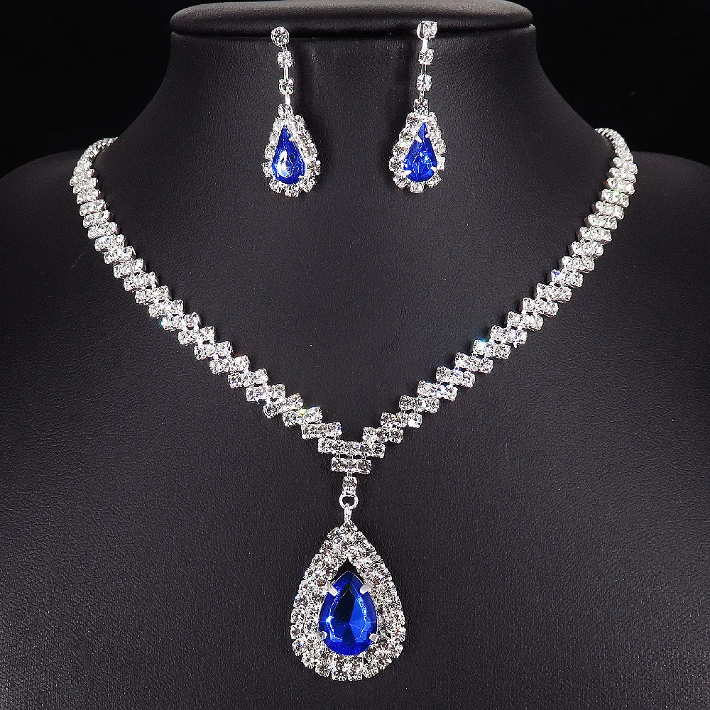 

Fashion Big Crystal Bride Jewelry Set Water Drop Shape Wedding Dress Banquet Necklace Earring Set Ladies Gift