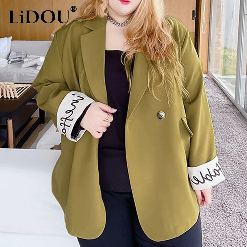 

Autumn Winter Fashion Korean Trendy Chic Tailored Coat Women Casual Simple Design Oversized Top Female Loose Office Lady Clothes