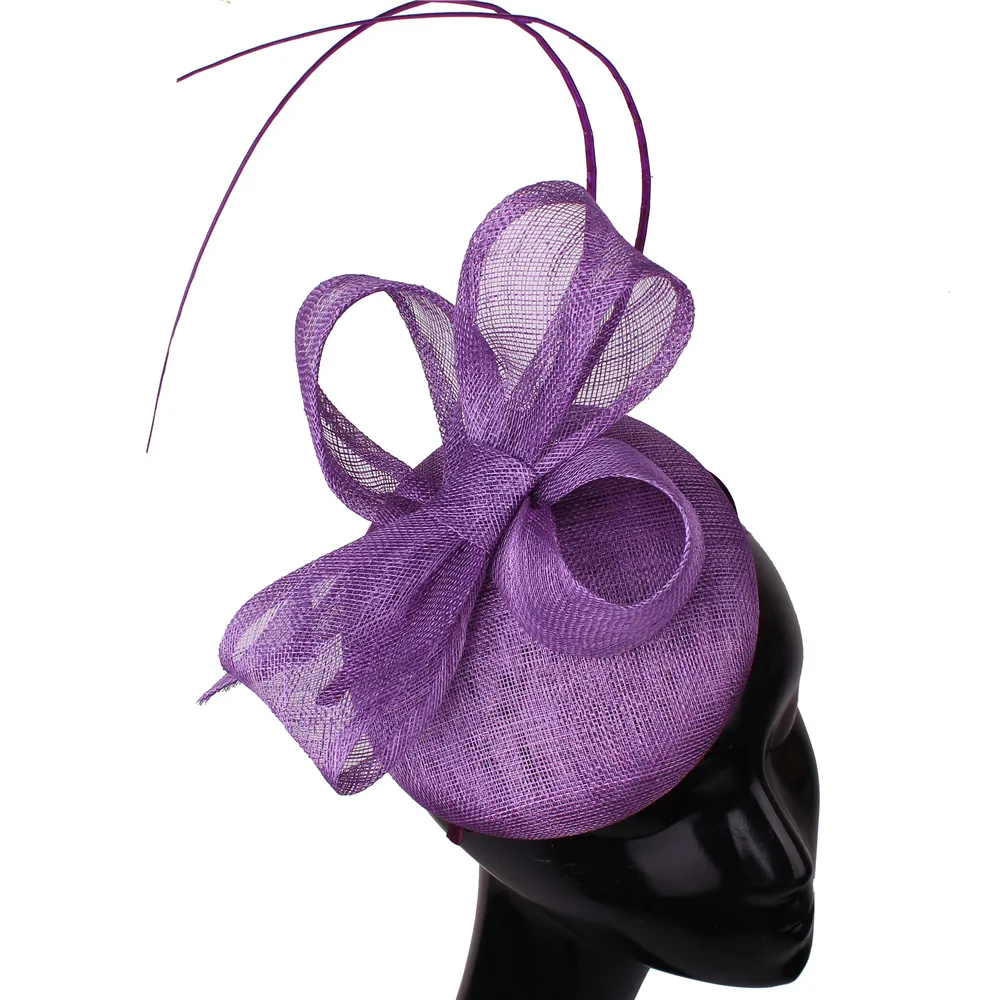 

4-Layer Sinamay Nice Fascinators Hat Women Hair Clip Wedding Hair Accessories Church Formal Fedora Cap With Feather Flower