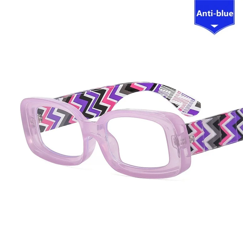 

2022 New Square Frame Anti-blue Light Women Eyeglasses Stripes Color Contrast Street Shooting Flat Mirror Cross-trend Glasses