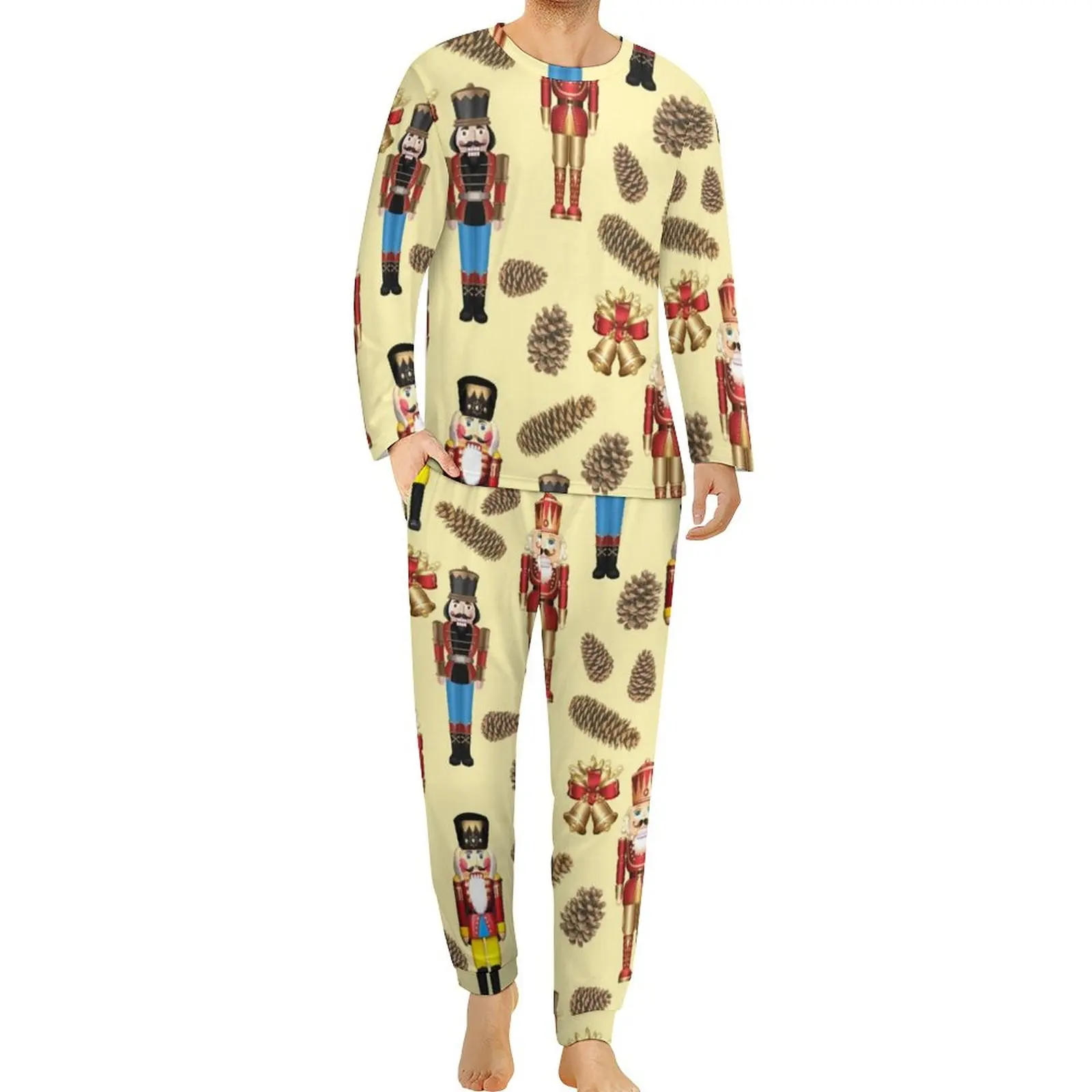 

Nutcracker Pajamas Long-Sleeve Pine Cone Design 2 Pieces Casual Pajama Sets Spring Man Custom Soft Oversized Home Suit