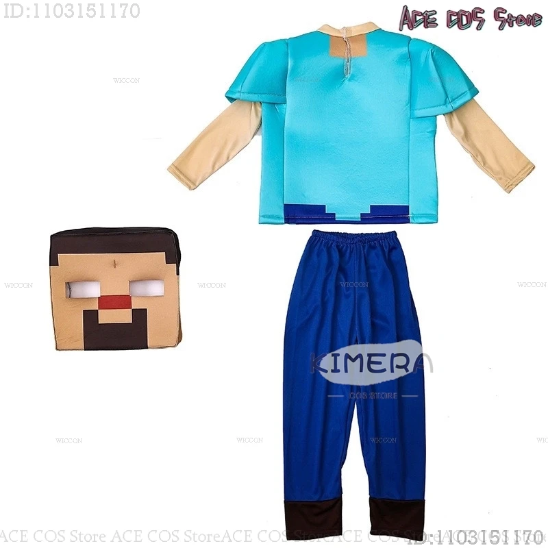 Mine Steve Player Cosplay Costume Outfits Mc Craft Uniforms Clothes Halloween Party Women Men Funny Suit
