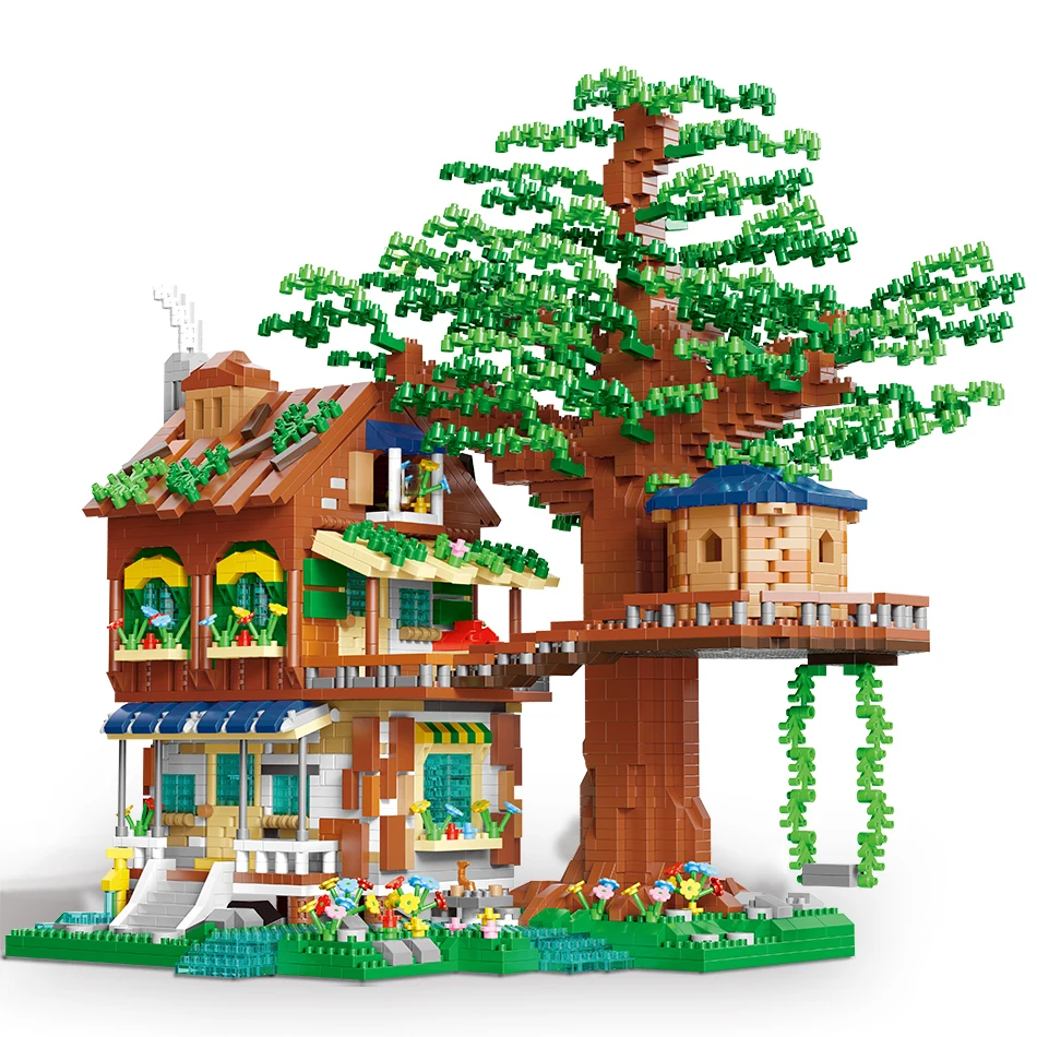 

Мини-конструктор Treehouse, эльфов, зеленое дерево, строительные блоки Moc, микро-кирпичи, игрушки для детей, друзья, мальчики, «сделай сам», модель...