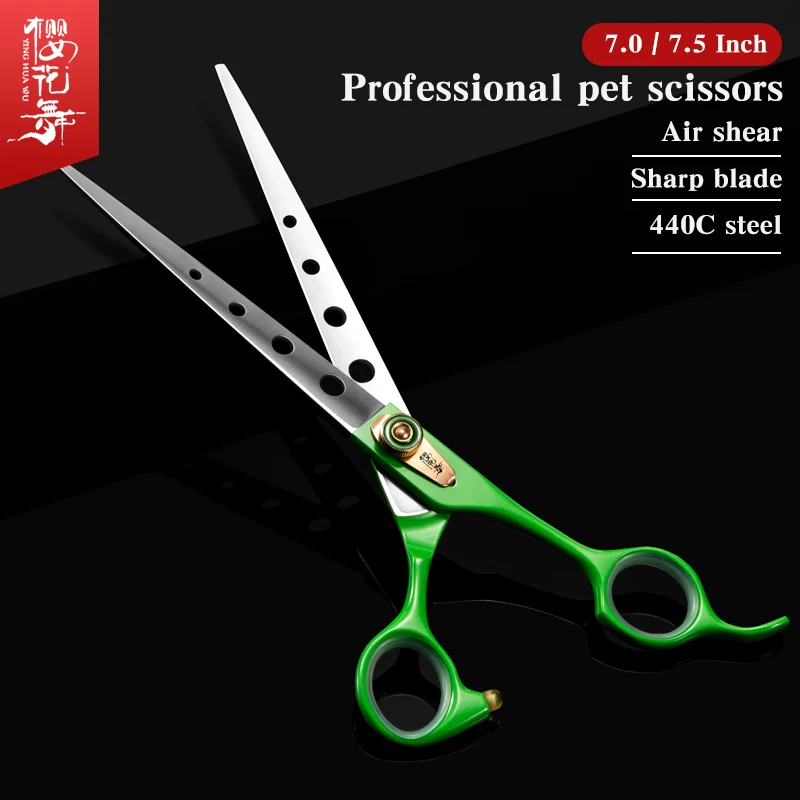 

Pet scissors beauty air open shaving dog hair artifact self scissors dog cat trimming scissors Hole scissors-green