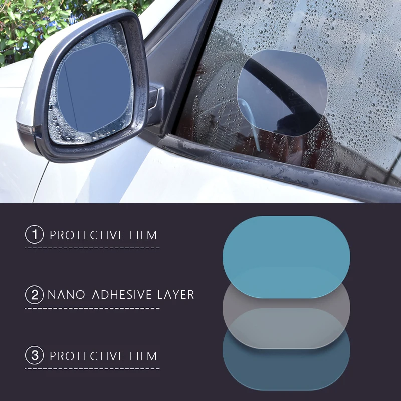 

2pcs Car Rearview Mirror Anti-Fog Waterproof Stickers Car Window Anti-Dazzle Transparent Protective Film Car Accessories