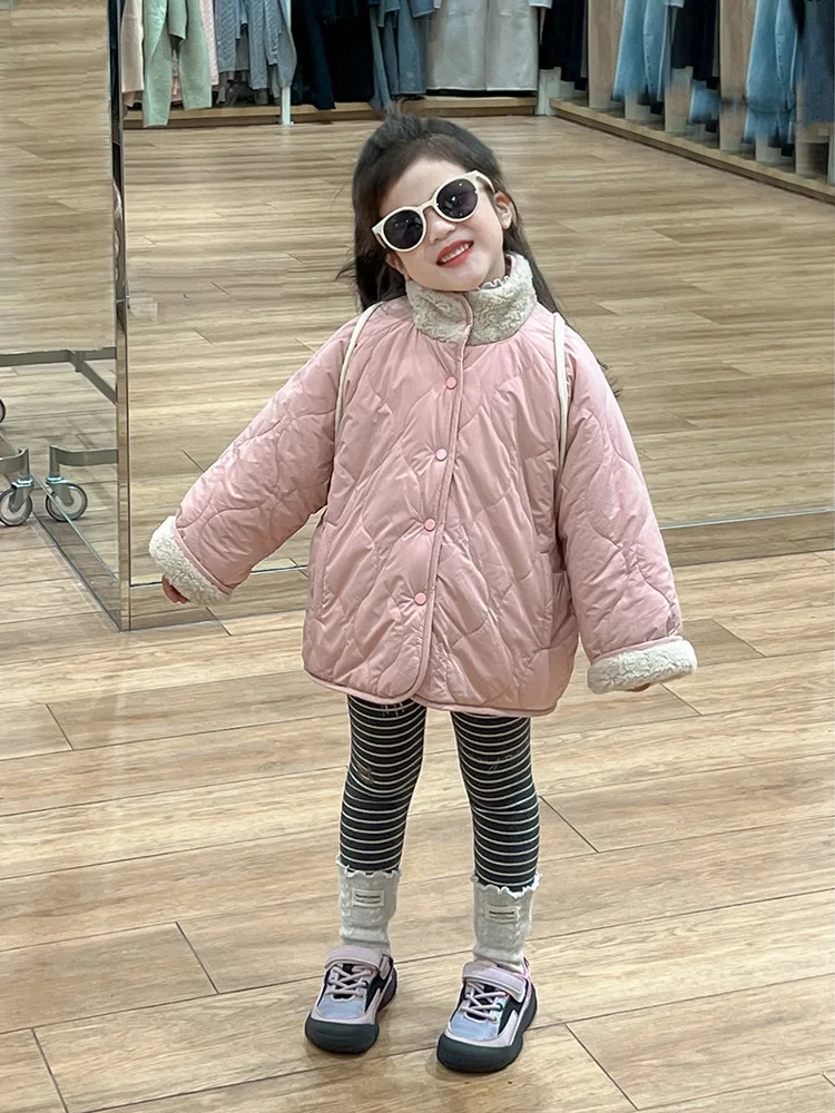 Пальто для девочек двустороннее шерстяное пальто с хлопковой подкладкой новинка