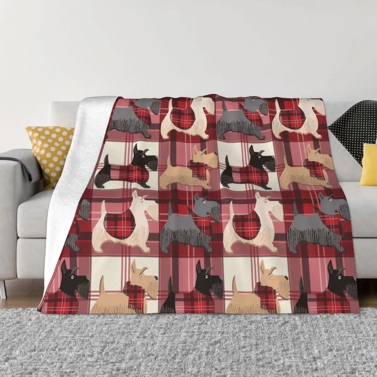 

Scottish Terrier Cute Puppies Knitted Blanket Gift for Animal Dog Lover Throw Blanket Bedroom Sofa Decoration Soft Bedspreads