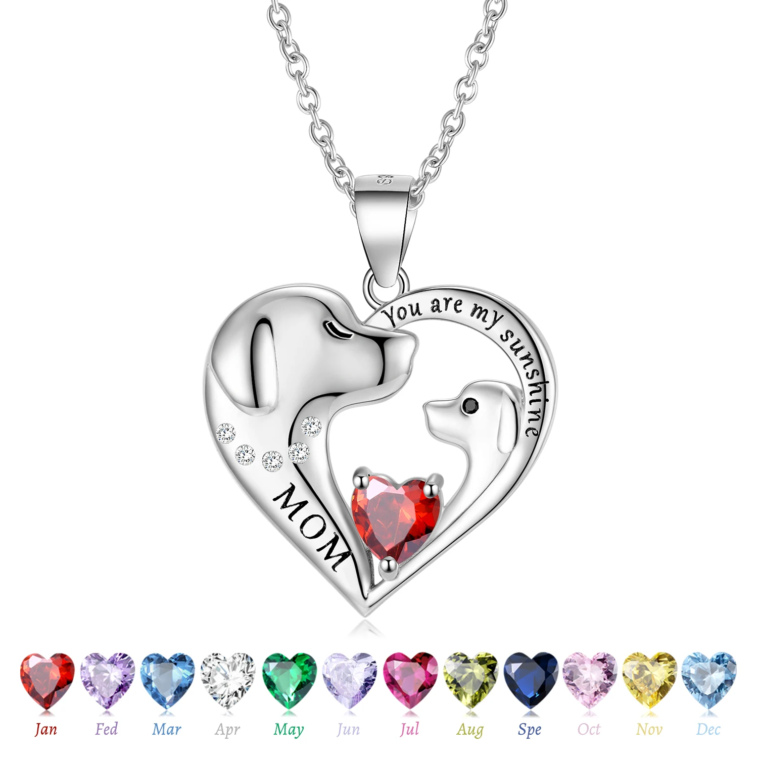 

STILLHOUSE 925 Sterling Silver You Are My Sunshine Necklace Mom Heart Dog Necklace Chain 12 Birthstone for Women Jewelry