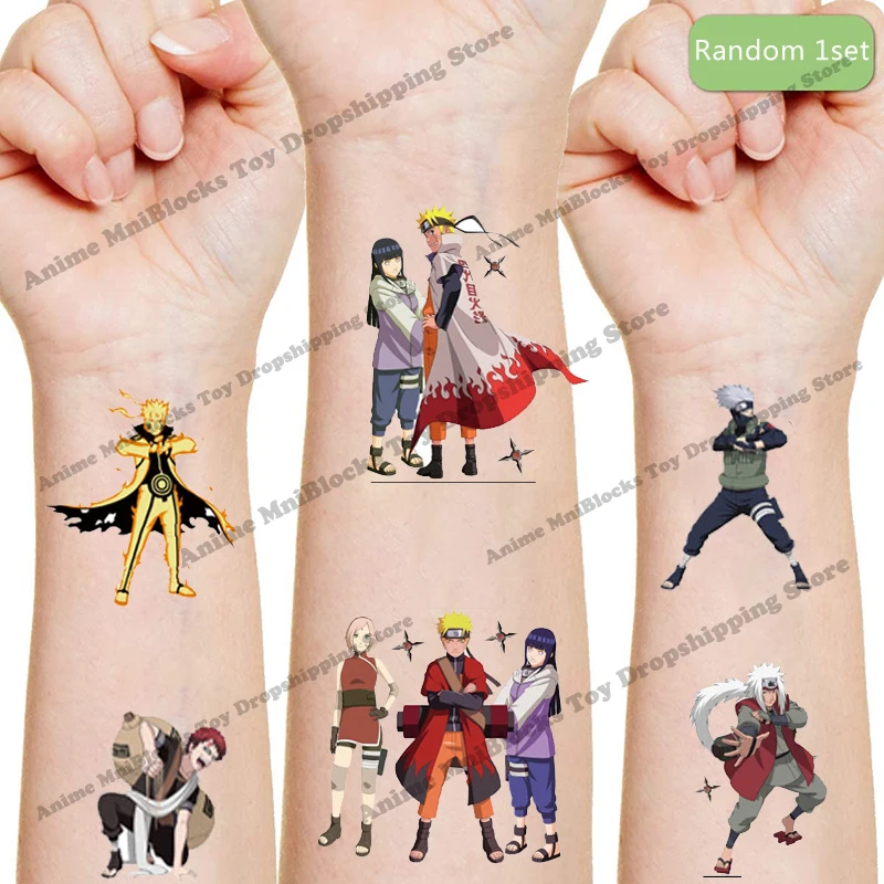 Anime NARUTO Tattooes cartoon Stickers Uchiha Sasuke Kakashi Gaara Action Figure Cartoon Kids Girls Birthday Gift