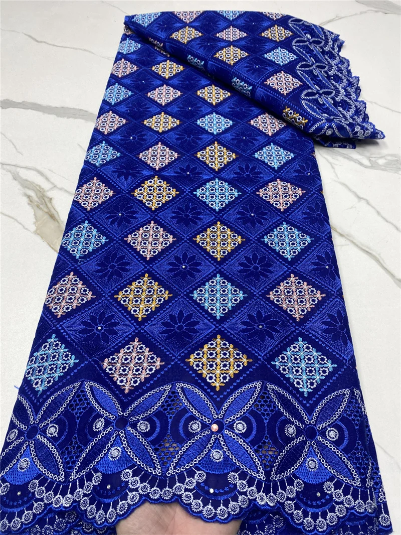 

Blue African Swiss 100% Cotton 5 Yards Dry Lace Fabric 2022 High Quality Nigerian Lace Fabrics For Sew Party Dress