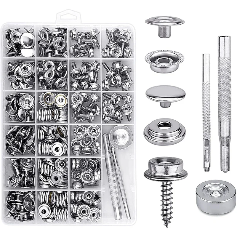 

323Pcs Canvas Snap Kit Canvas Snaps With Setting Tool Marine 3/8Inch Socket Metal Screws Snaps For Boat Cover Furniture