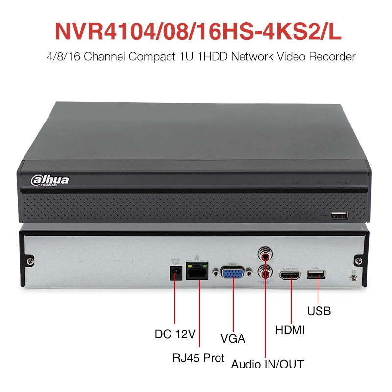 Dahua NVR4104HS-4KS2/L NVR4108HS-4KS2/L NVR4116HS-4KS2/L 4/8/16 CH P2P Compact 1U 4K &amp H.265 ONVIF Lite сетевой
