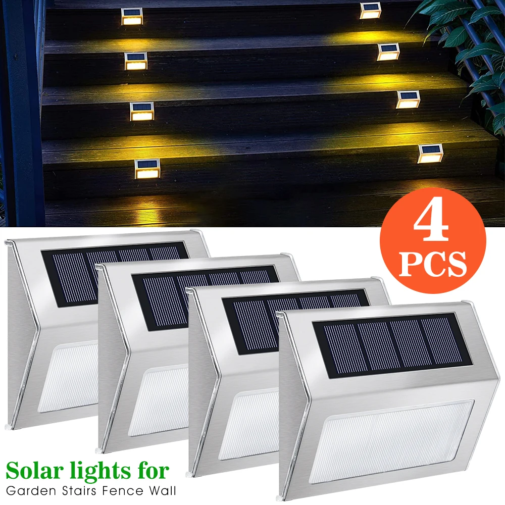 Outdoor LED Solar Lights Stainless Steel Waterproof Garden Wall Light For Ladder Fences Decks Passages Stairs Decorative Lamp