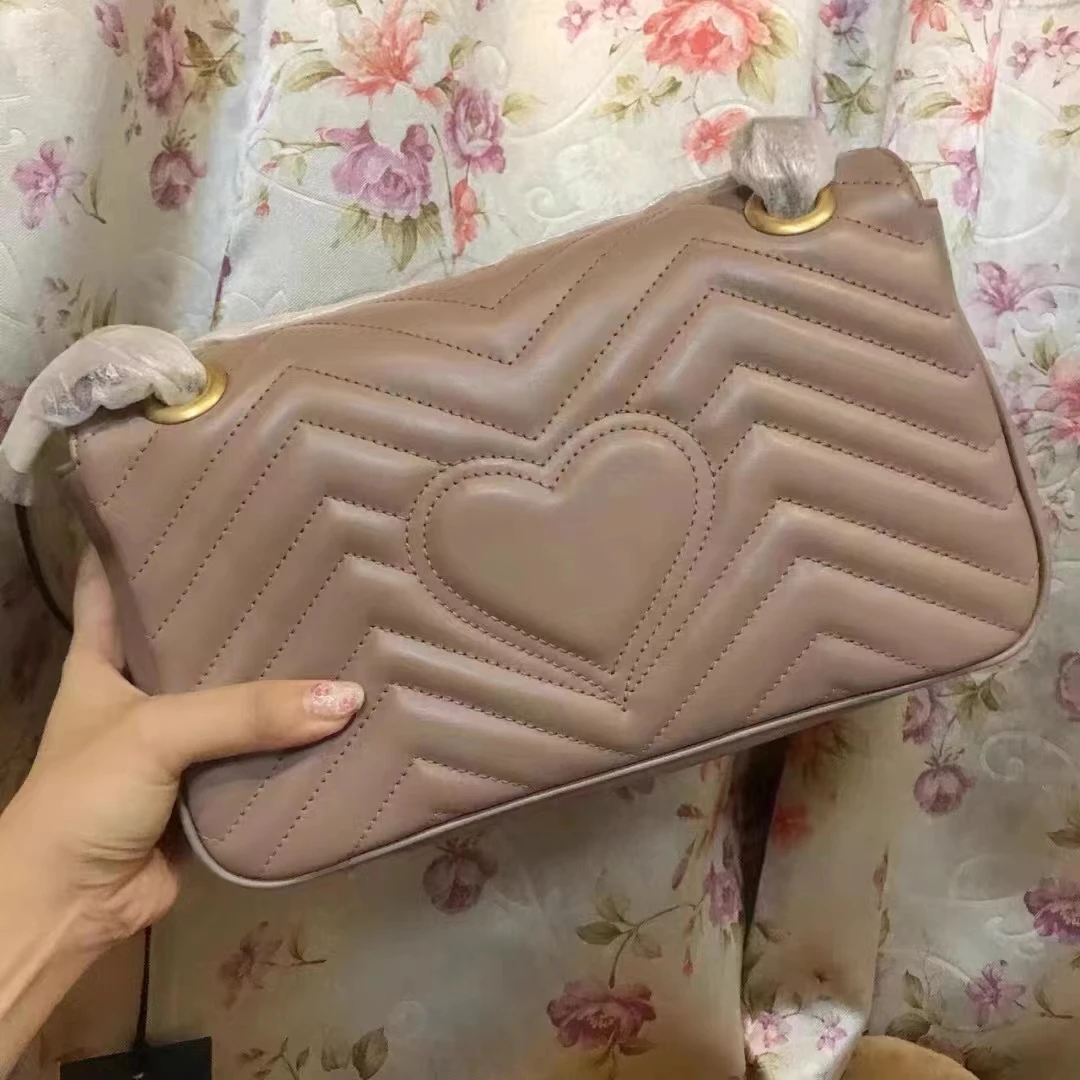 

Ladies Shoulder Bag Luxury Classic Embroidered Heart Leather Gold Silver Buckle Designer Chain Bag Women's Marmont Bag