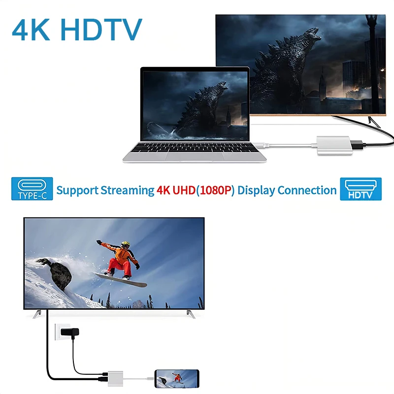 Адаптер USB типа C в HDMI Многопортовый AV-конвертер с выходом 4K Порт 3.0 для зарядки