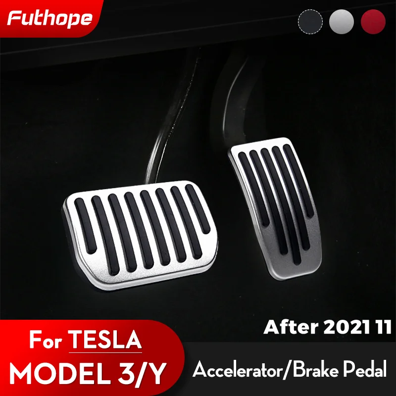 Futhope 2021-22 Car Foot Pedal Pads Covers For Tesla Model 3 Y Accessories Aluminum Alloy Accelerator Brake Rest Pedal Three