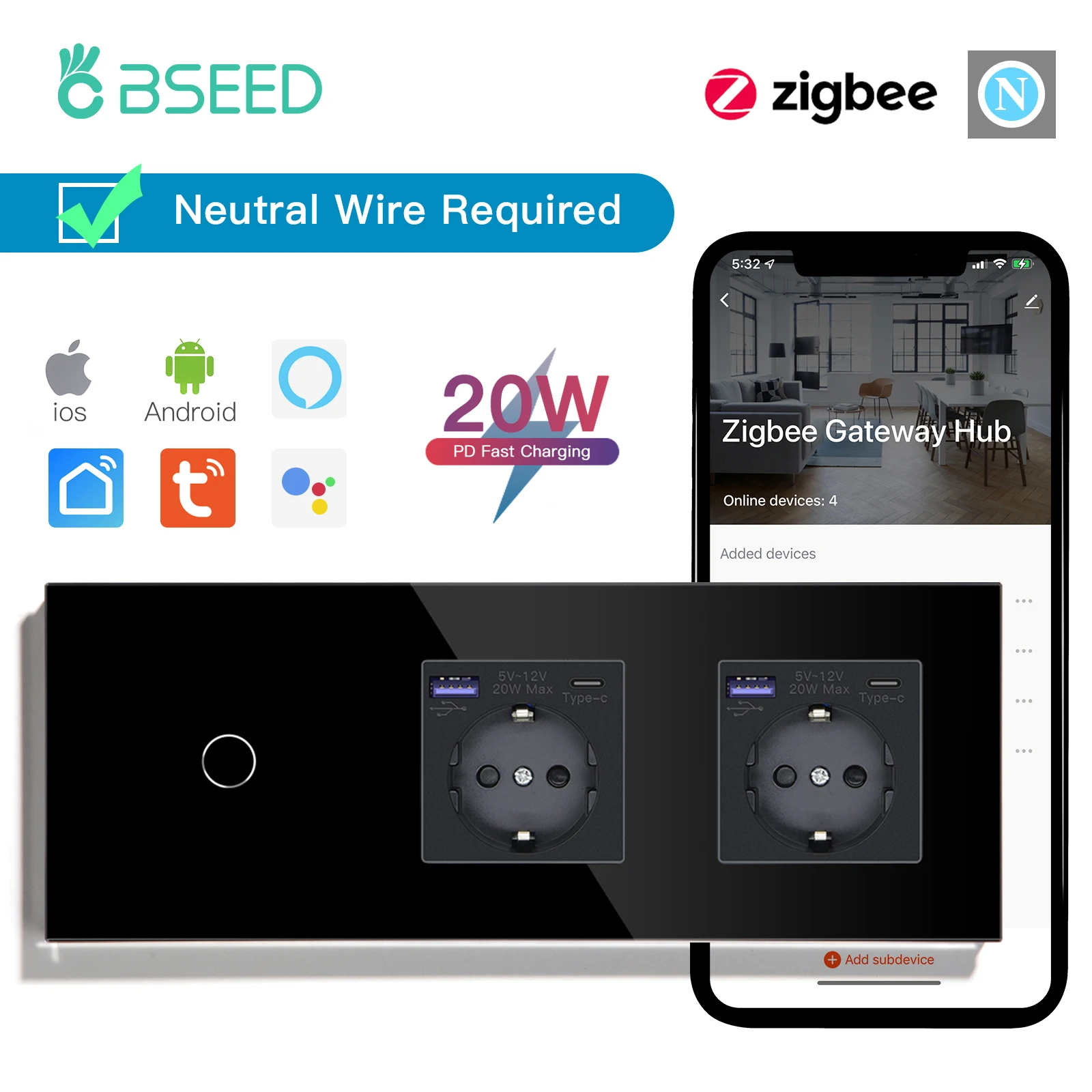 Умные сенсорные выключатели BSEED Zigbee 1/2/3 клавиши