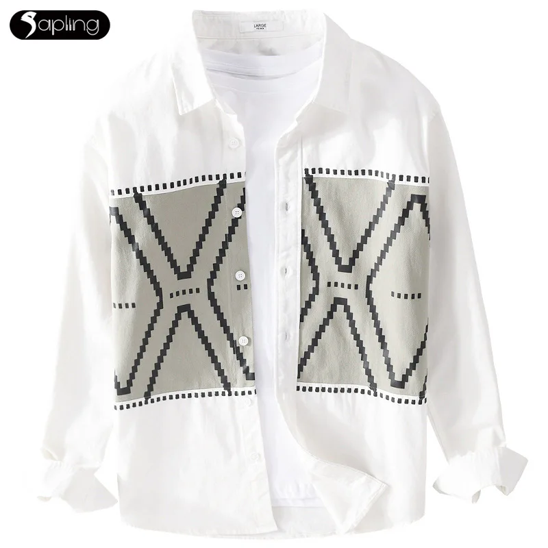 

Handsome Men's Shirts Casual Long-sleeves Printed Shirt Male Loose Comfortable Men Pure Cotton Simple Shirt Spring Fashion Tops