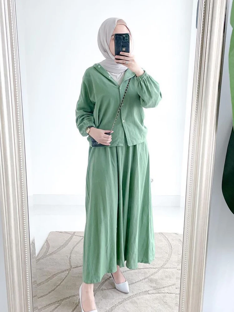 

Eid Two Piece Muslim Sets Women Abaya Turkey Hijab Skirt Set Caftan Moroccan Kaftan Islam Clothing Musulman Ensembles Ramadan