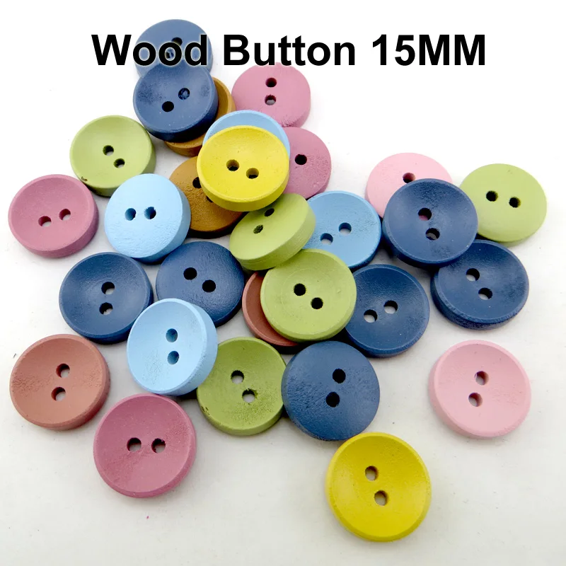 

100 шт., деревянные пуговицы, 15 мм