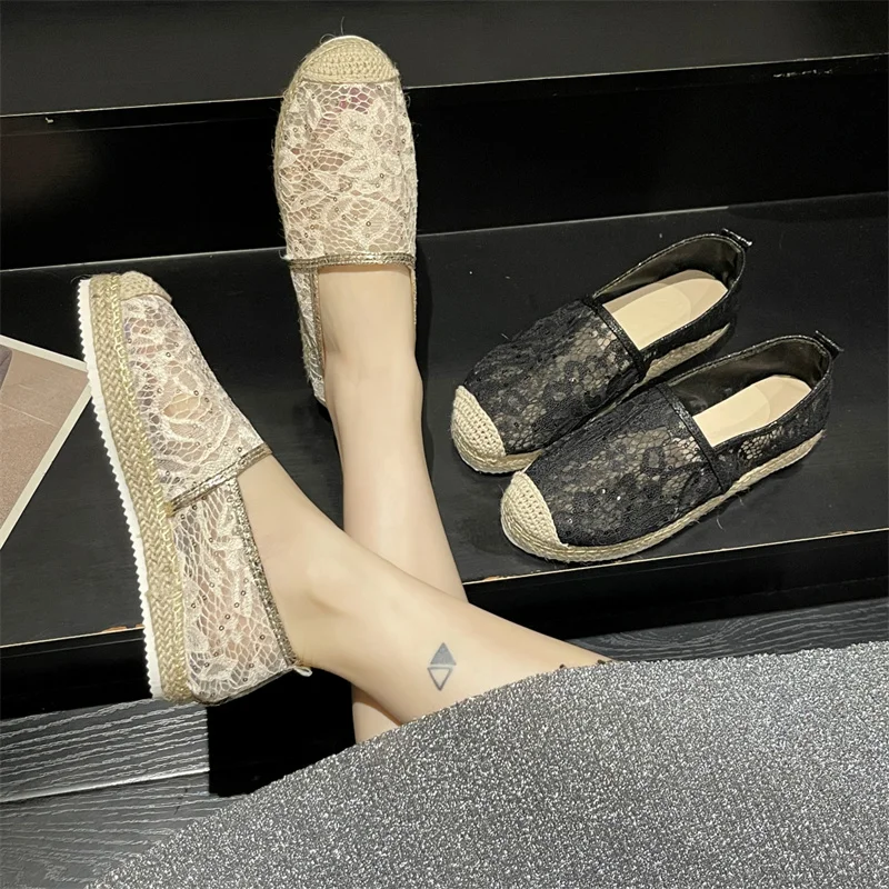 New Womens Flat Slip on Canvas Summer Strap  Straw  2023 Ladies Casual Comfort Ripped Slip on Lazy Shoes Female