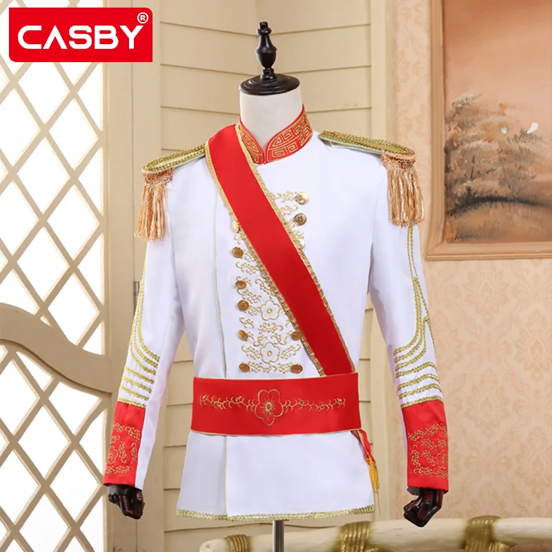 

Casby Grand Marshal Palace Military Dress Performance Costume Black and White Male European Stage Drum Music Honor Guard Costume