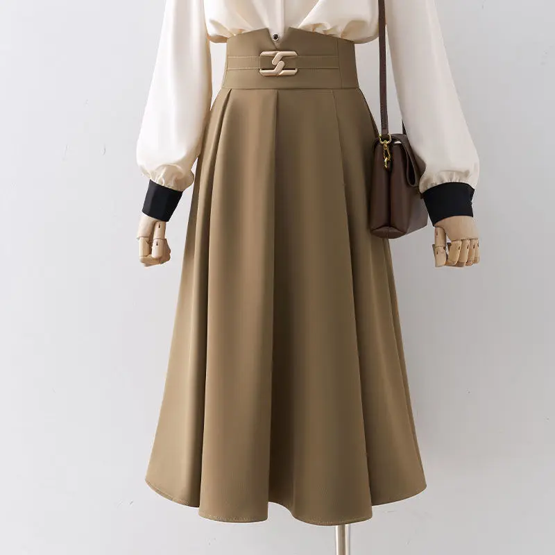 

Женская свободная юбка-трапеция, плиссированная юбка средней длины с высокой талией, модель H86 на весну и осень, 2022