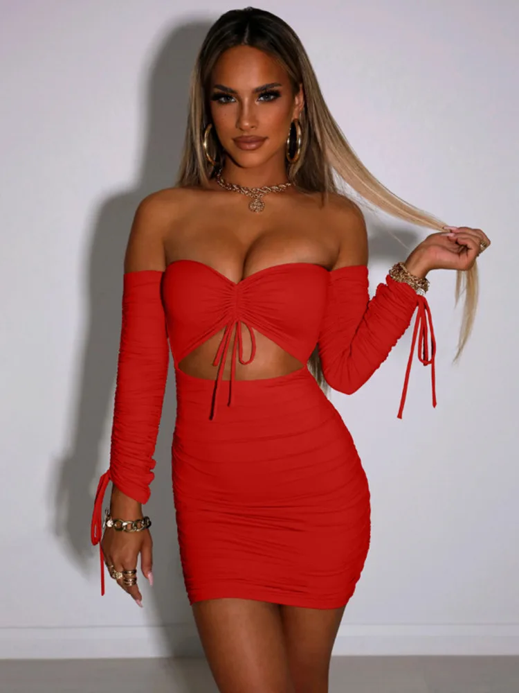 Осеннее облегающее мини-платье Kesiachiccly с длинным рукавом 2021 женское ажурное