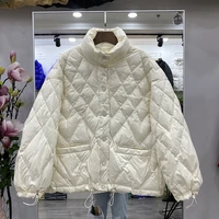 womens short coat thin velvet loose casual jacket korean style loose fashion stand up collar diamond white duck down jacket