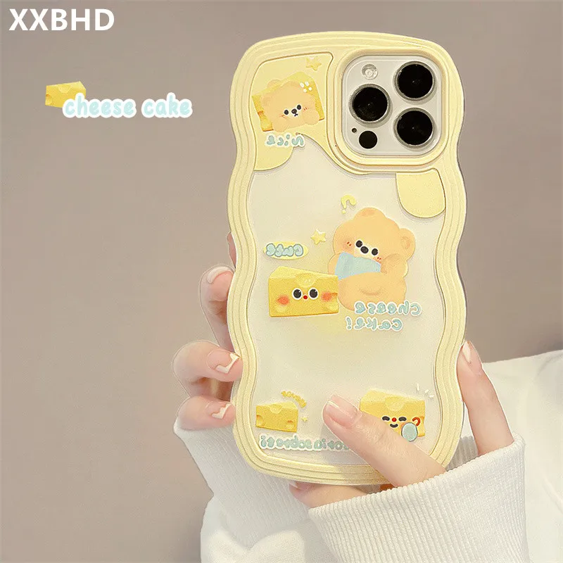 

Creative Personality Super Cute Yellow Cheese Bear Wavy Edge Anti-drop Shell For iphone 11 12 13 Pro Max Xr X Xs Max Phone Case