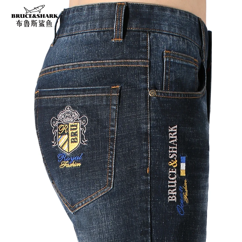 2022Bruce&Shark Men's Jeans WinterThicken Cotton Fashion Casual Straight Leg Stretch Soft Loose Super Quality Men blue Jeans Big