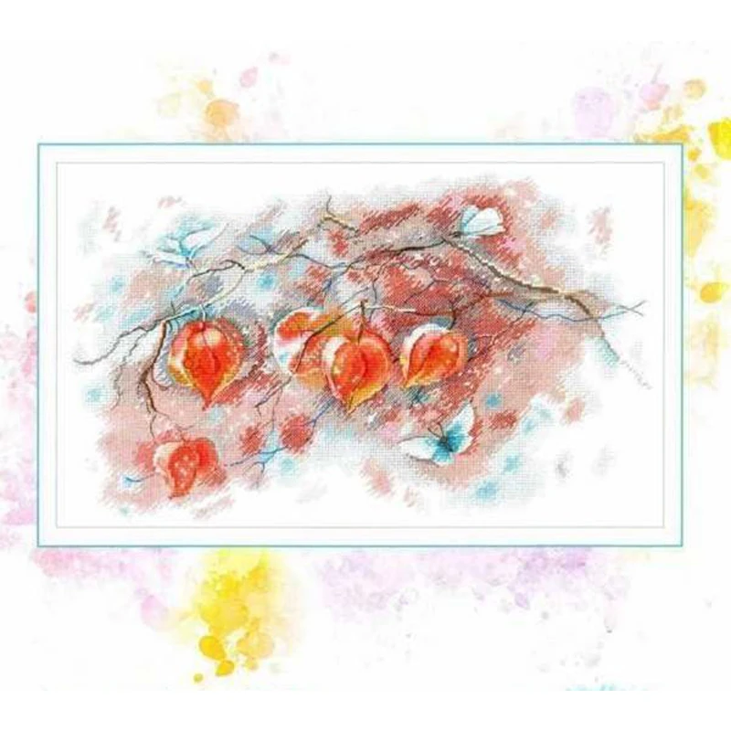 

Amishop Золотая коллекция, подсчитанный Набор для вышивки крестиком, искусственные фрукты, вишня, Физалис, китайский цветок, МП студия, Фотообо...